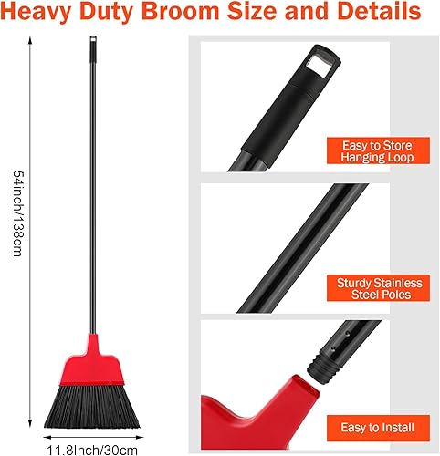 Miniatura 2 de Roshtia 10 escobas resistentes a granel de 54 pulgadas para interiores y exteriores con mango largo ajustable, suministros de limpieza de suelos