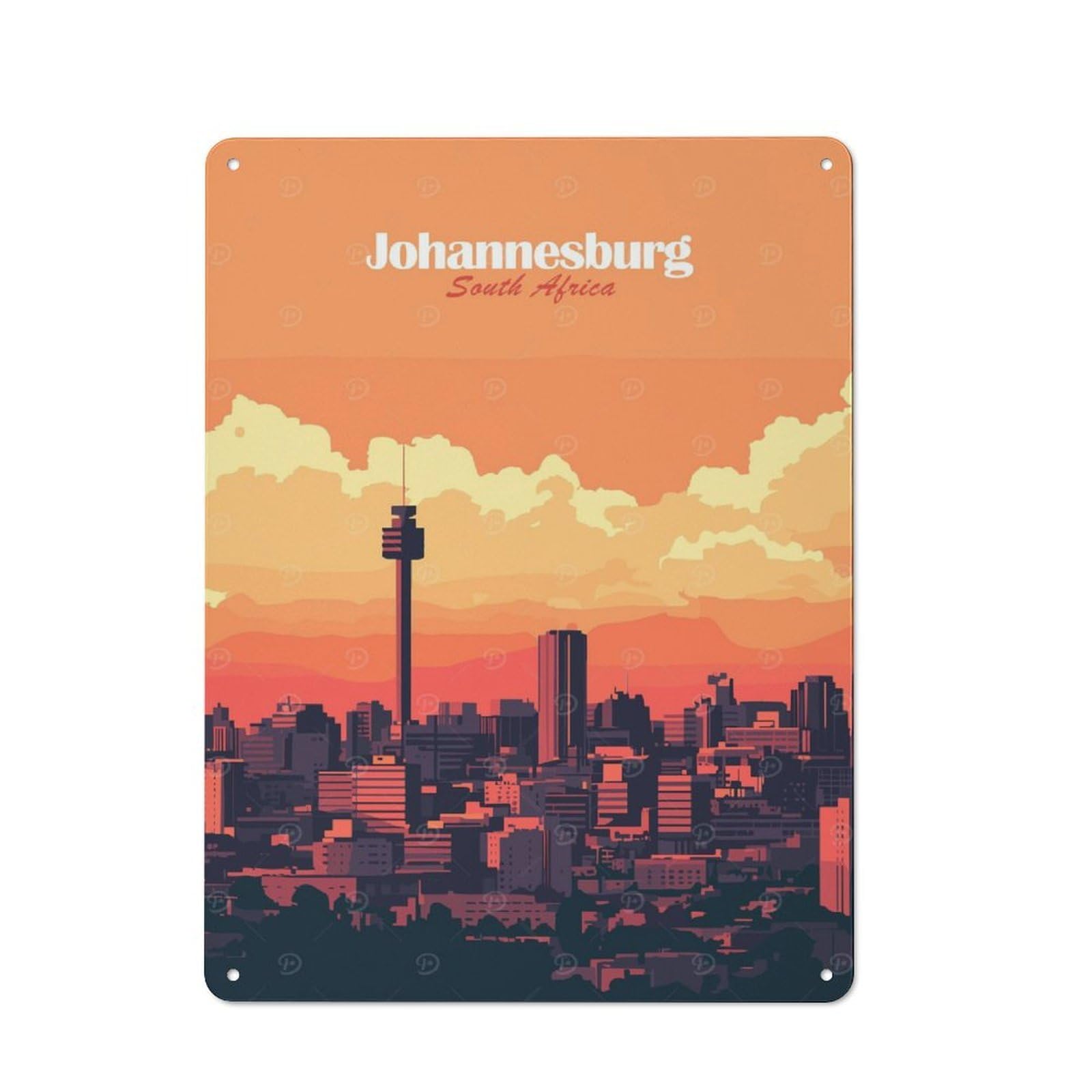 Junmoney Style-21 Smart Tin Sign 40X30cm Featuring Johannesburg Skyline, Office Wall Decor For Workspace, Cafe, Shop Or Desk Area