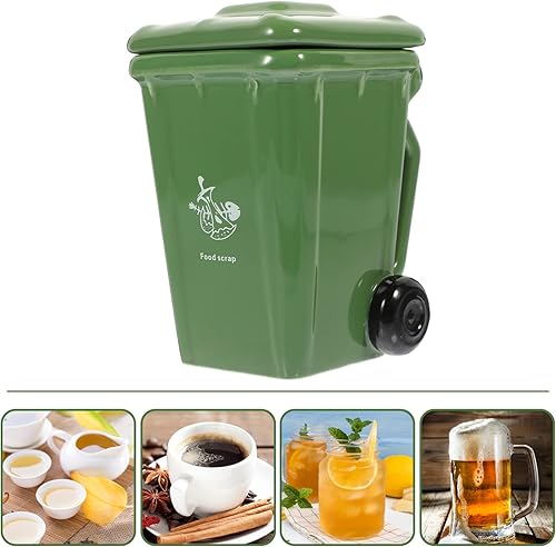 Miniatura 5 de Hemoton Divertida taza de basura taza de café de porcelana con cubierta de asa, cubo de basura novedoso taza de cerámica taza de té de porcelana