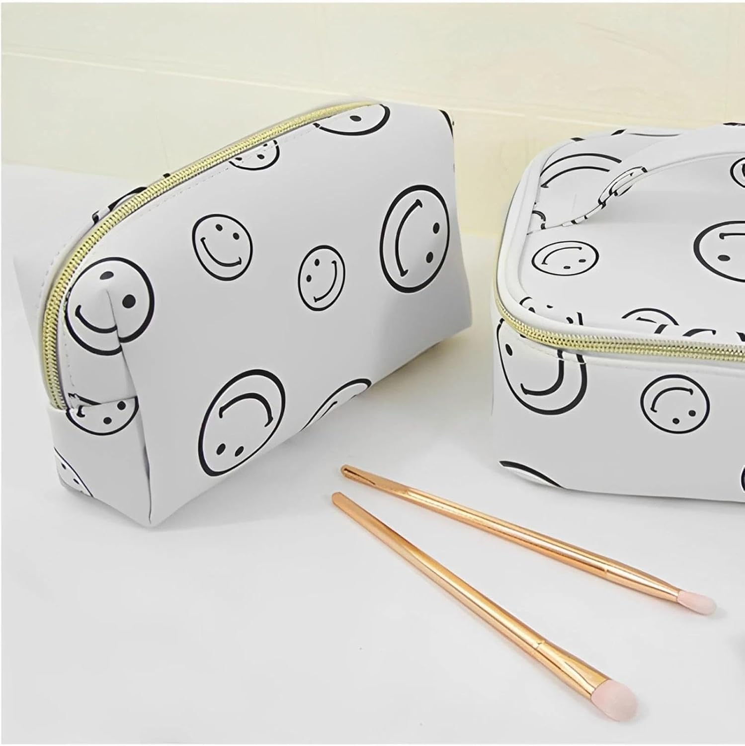 Beasert Cosmetic Bag for Purse, Small Makeup Pouch, Small Purse Organizer, PU Leather Waterproof Portable Smiley Face Storage Bag Travel Gift for Women Girls image 2