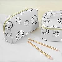 Vista 2 de Bolsa de cosméticos de piel sintética, portátil, bolsa de maquillaje, bolsa con cremallera, bolsa de almacenamiento de cara sonriente, impermeable