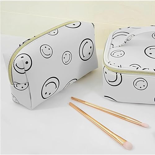 Miniatura 2 de Bolsa de cosméticos de piel sintética, portátil, bolsa de maquillaje, bolsa con cremallera, bolsa de almacenamiento de cara sonriente, impermeable