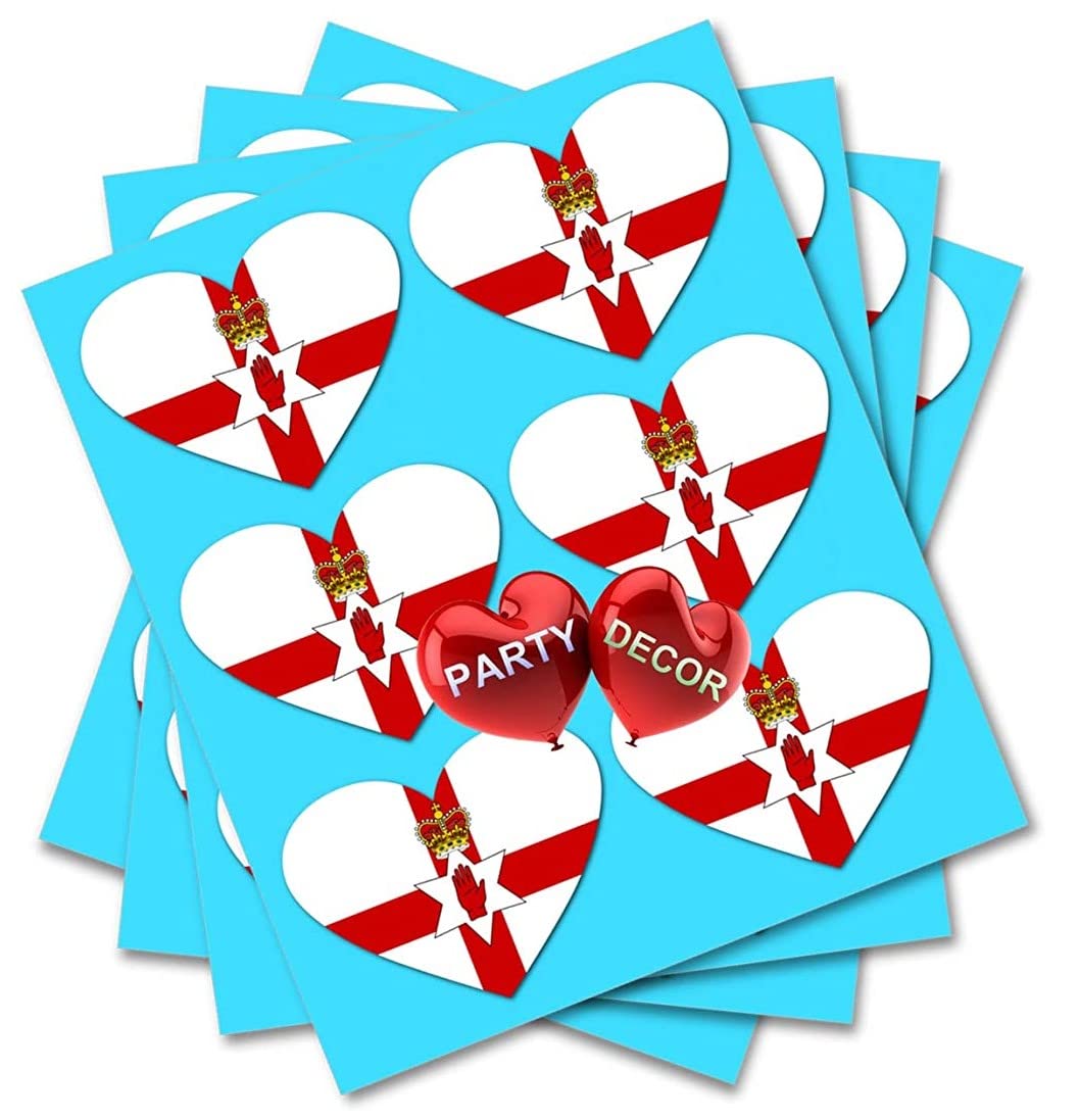 Party_decor Northern Ireland - Ni Flag In Heart - Car Self Adhesive Vinyl Stickers Set Of 12 - Size 25Mm - By Party Decor