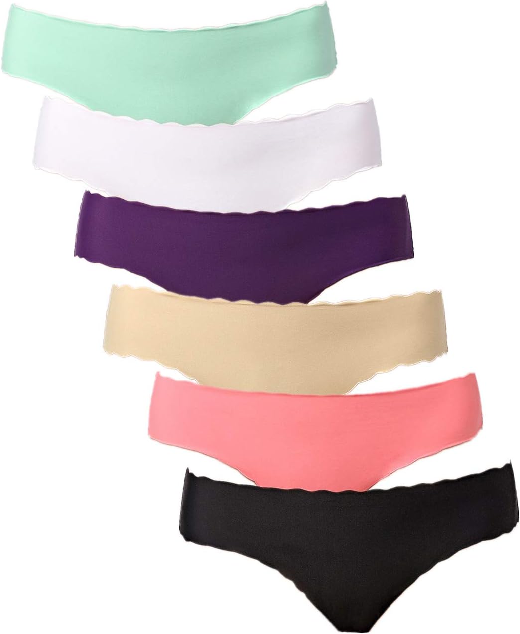 EMBEK Underwear Women Seamless Invisible Thong Panties Breathable Lace Nylon Spandex 6 Pack (Medium, Silk)