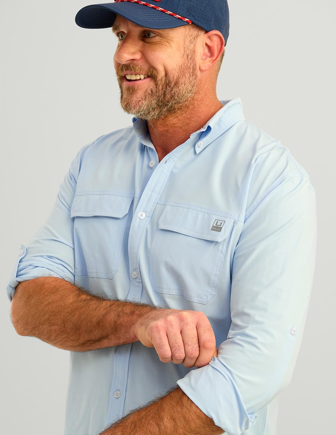 HUK Mens Next Level Solid Long Sleeve Fishing Button Down Shirt for Men
