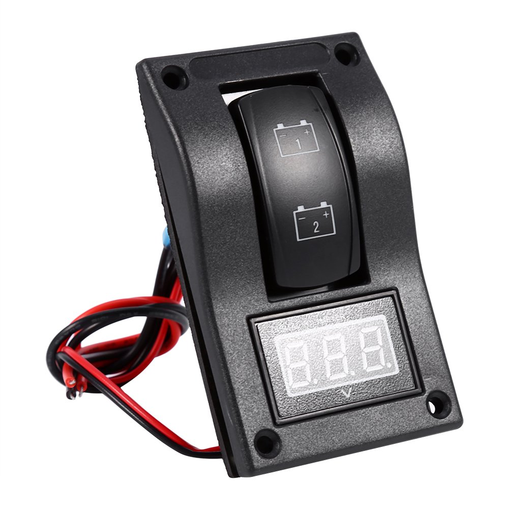 Qiilu 12 V DC Marine Boot Voltmeter LED Panel Dual Battery Test Rocker Schalter ON-OFF-ON Nockenschalter
