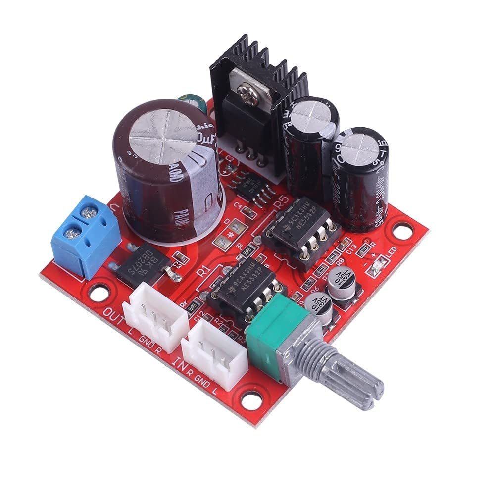 DONGKER Scheda Preamplificatore NE5532 A Doppio Canale, AC 5V-16V/DC 6V-24V Modulo Preamplificatore Dual OP AMP Alimentatore Singolo Con Potenziometro