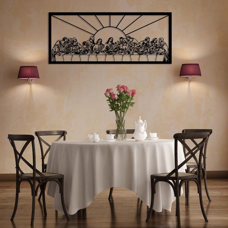 Large The Last Supper Wall Art Christian Metal Wall Decor Religious Hanging Picture Sculpture Jesus Black Line Art Home Decor for Dining Room Bedroom Living Room Housewarming Gift (23.6"L x 9.8"W)