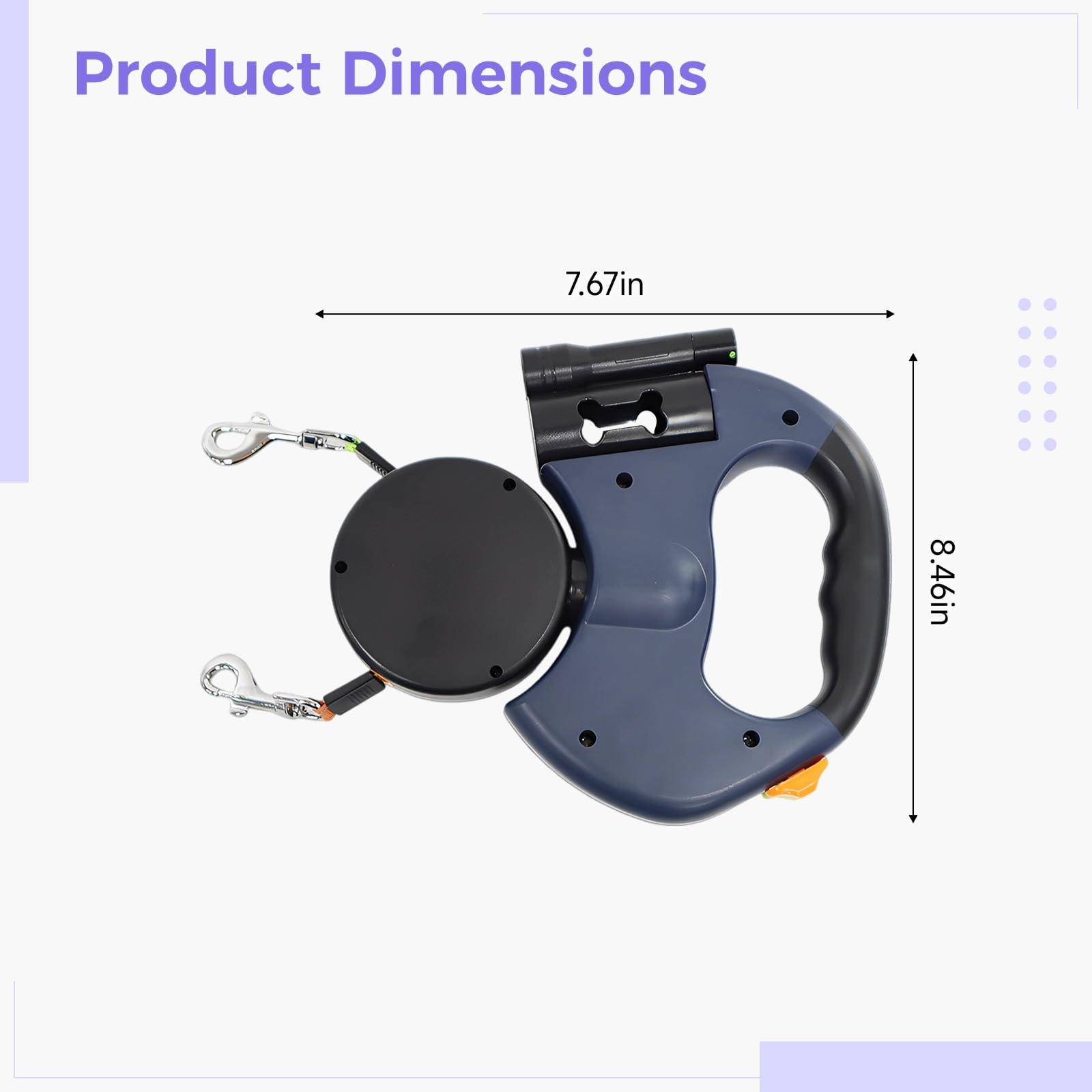 Ausziehbare Doppelleine für Hunde, 3 m / 9,8 ft ohne Verheddern, ergonomischer Griff, Einhandbedienung, tragbare Hundeleine für Zwei kleine bis mittelgroße Hunde