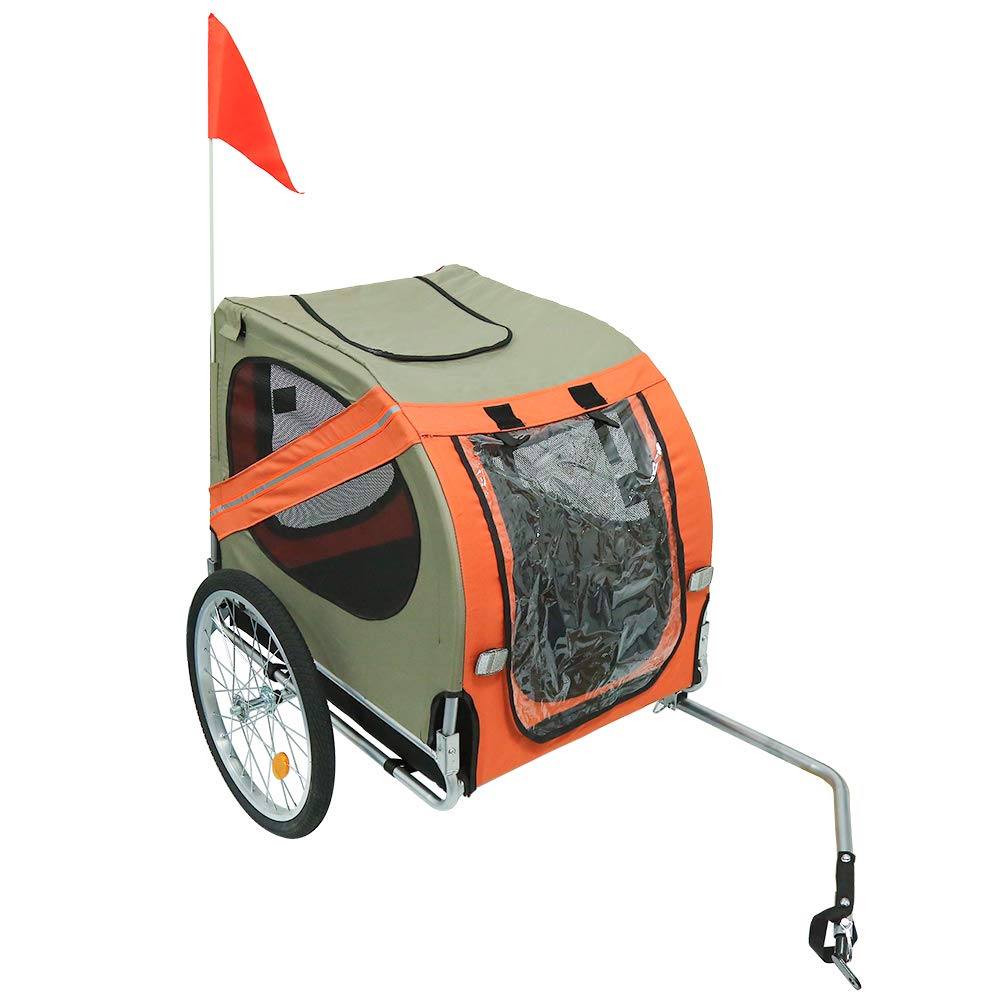 sarah Carrellino Rimorchio per Cani Animali Domestici da Bicicletta 137 x 73 x 90 Trailer Biciclette, Rimorchio Bicicletta per Cani con Frizione e Cinture di Sicurezza（Grigio Arancio）