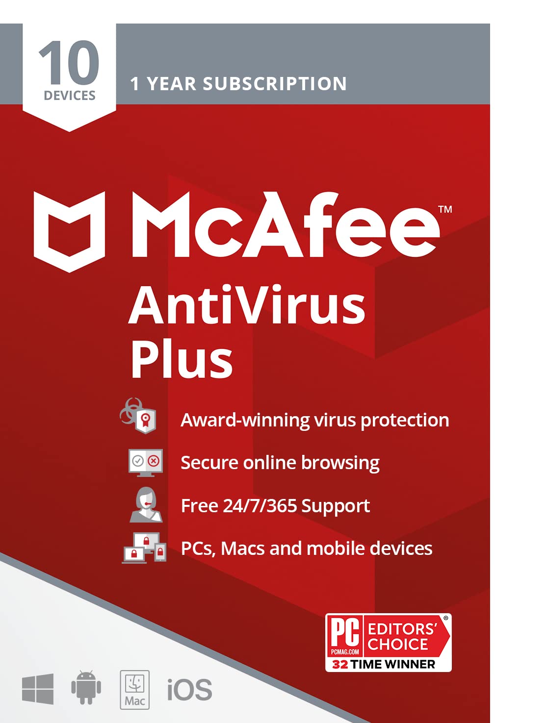 McAfee AntiVirus Protection Plus 2022 | 10 Device | Internet Security Software | Windows/Mac/Android