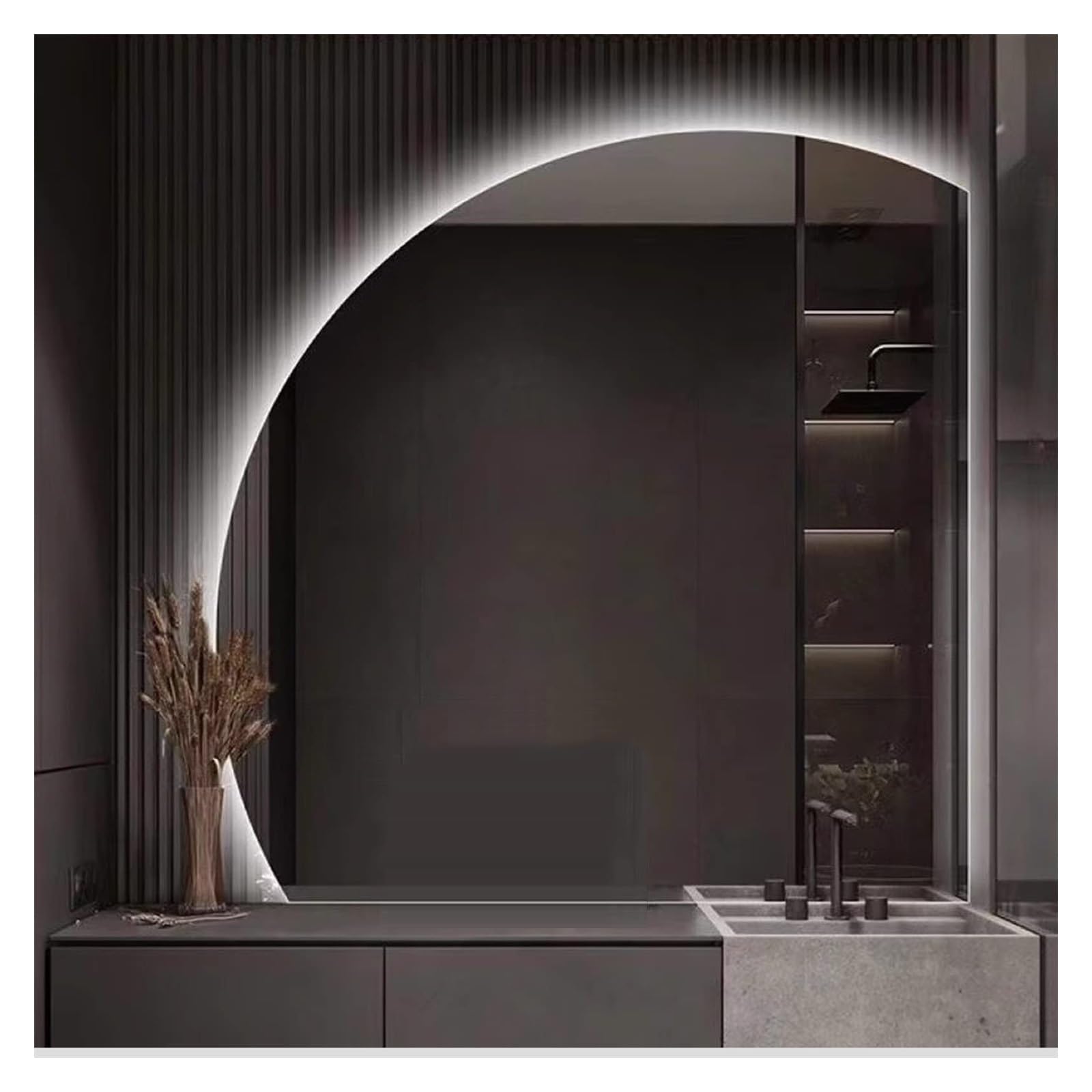 SXFSDOU LED Half Circle Mirror Bathroom Vanity with Adjustable 3000k/4000k/6000k Lights and Smart Touch Button Richtiger Schnitt 70CM/27.5IN