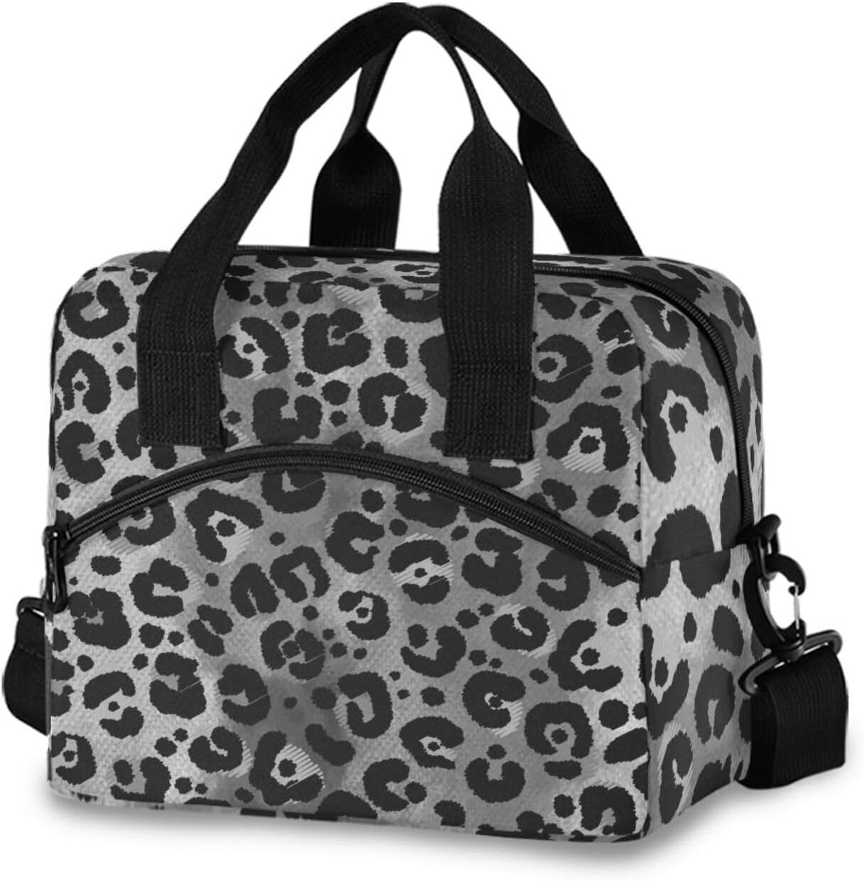 Gray Leopard Print Lunch Bag Lunch Box for Man and Women, Large Capacity Crossbody Insulated Lunch Bag Reusable Cooler Bag