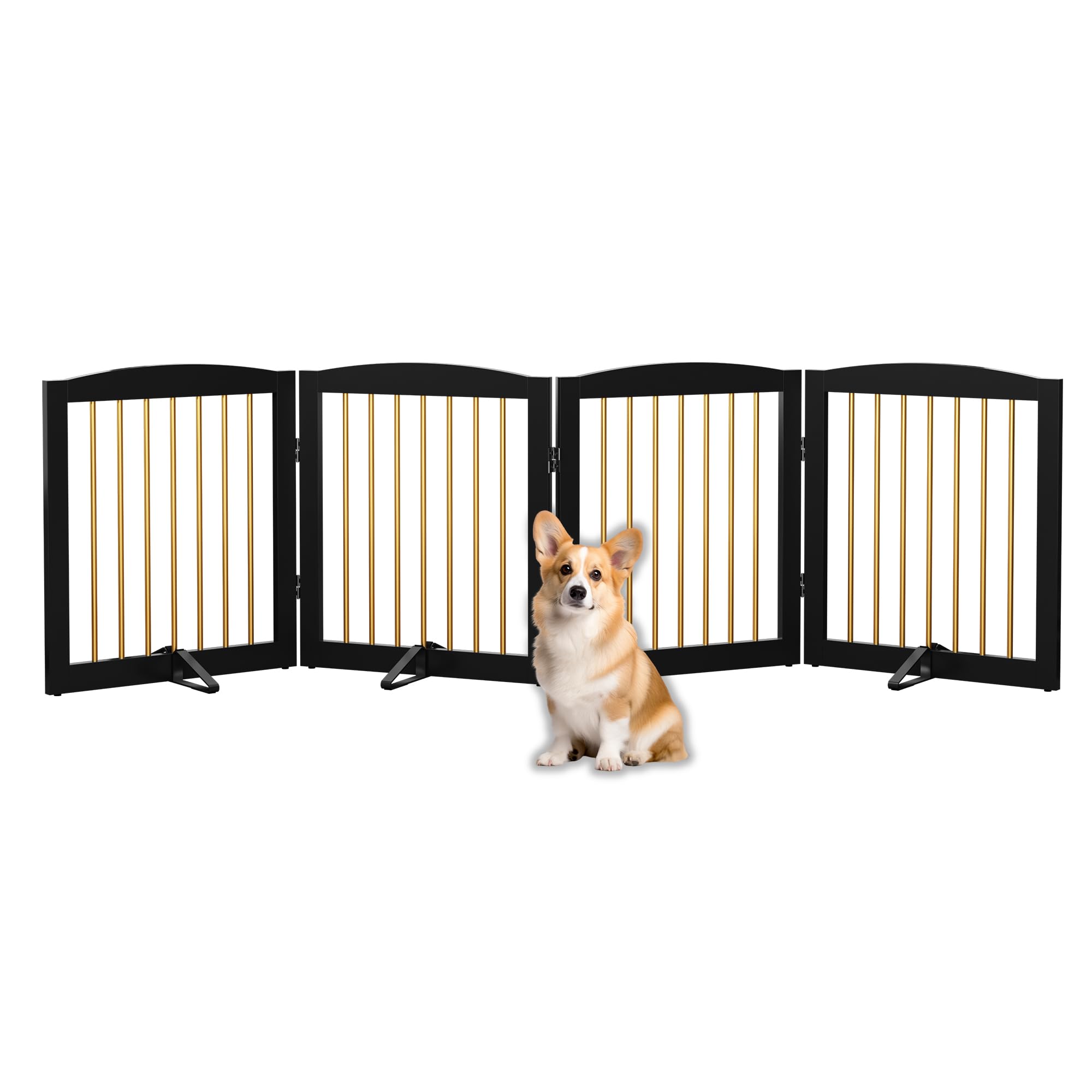 Absperrgitter Hund,Schutzgitter Holz, Freistehendes Hundeabsperrgitter Türgitter Treppengitter Schutzgitter Hund Faltbar Weiß,Kindergitter klappbar (24" Schwarz * 4)