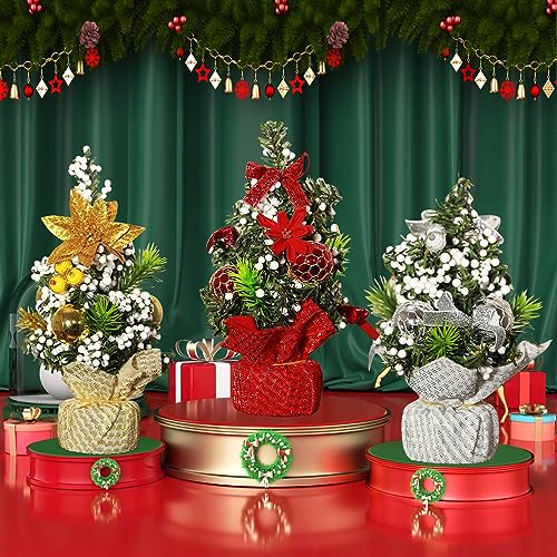 3 miniárvores de Natal, mini árvore de Natal de mesa, árvore de Natal artificial, mini enfeites de á