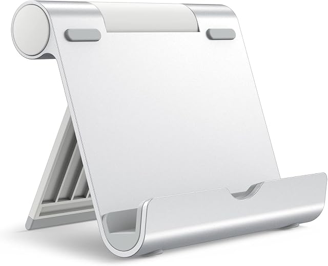JETech Stojak na Tablet, Regulowany Przenośny Uchwyt na Tablet, Składany Biurko Dock dla iPad/iPad Pro/Air/Mini, Galaxy Tab A8/A7 Lite/A7/S8/S7, Tab/Phones(4-13"), Srebrny