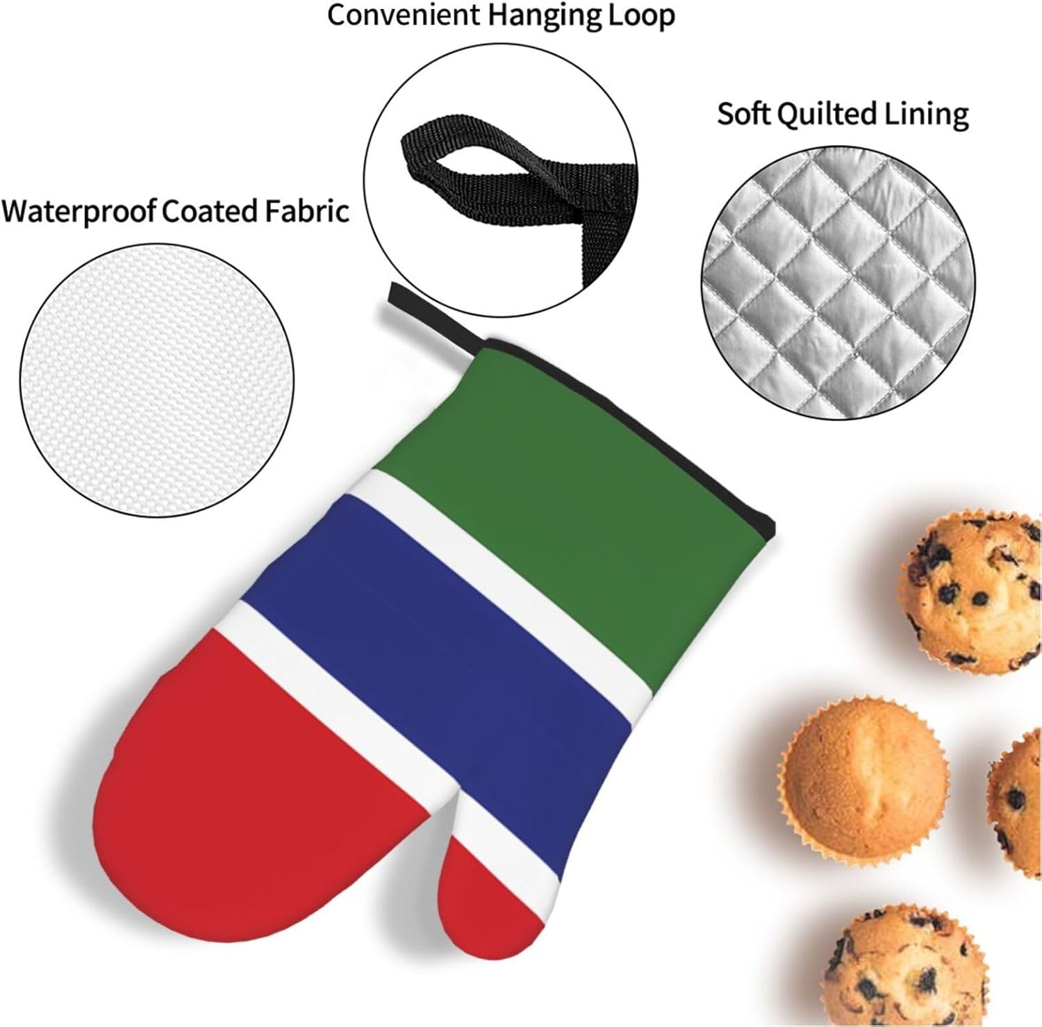Flag of the Gambia Oven gloves and heat-resistant mat 4-piece set. Suitable for grilling, microwave oven frying, and baking