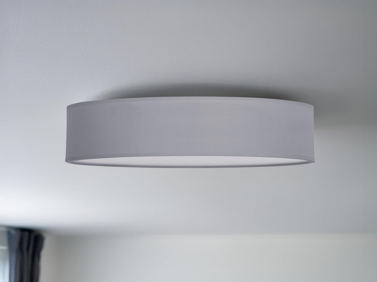 Smartwares Zeitlose runde Deckenleuchte mit LED Licht - Stoffschirm in Grau Ø 50cm & satinierte Abdeckung für blendfreie Beleuchtung