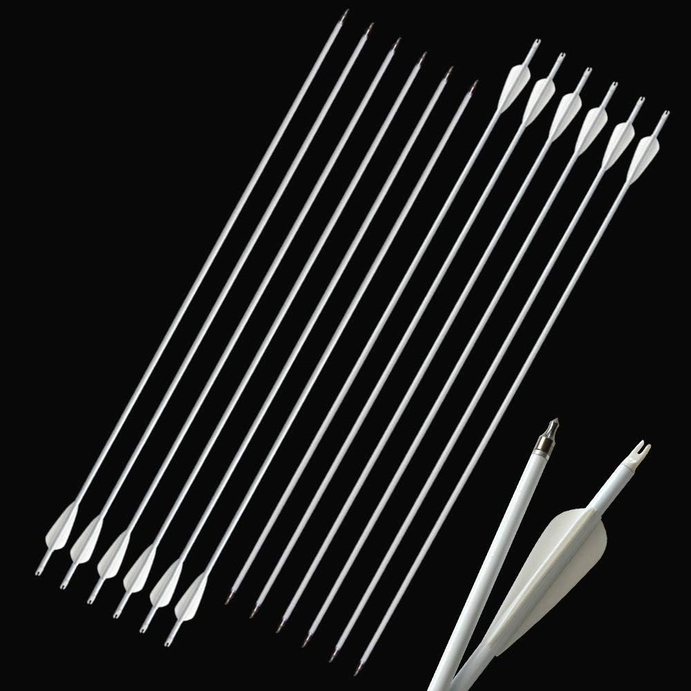 12pcs Archery Carbon Arrows Carbon Fiber Target Practice Arrows Removable Tips Hunting Arrows Spine 500 with Arrow Quiver for Recurve and Compound Bow