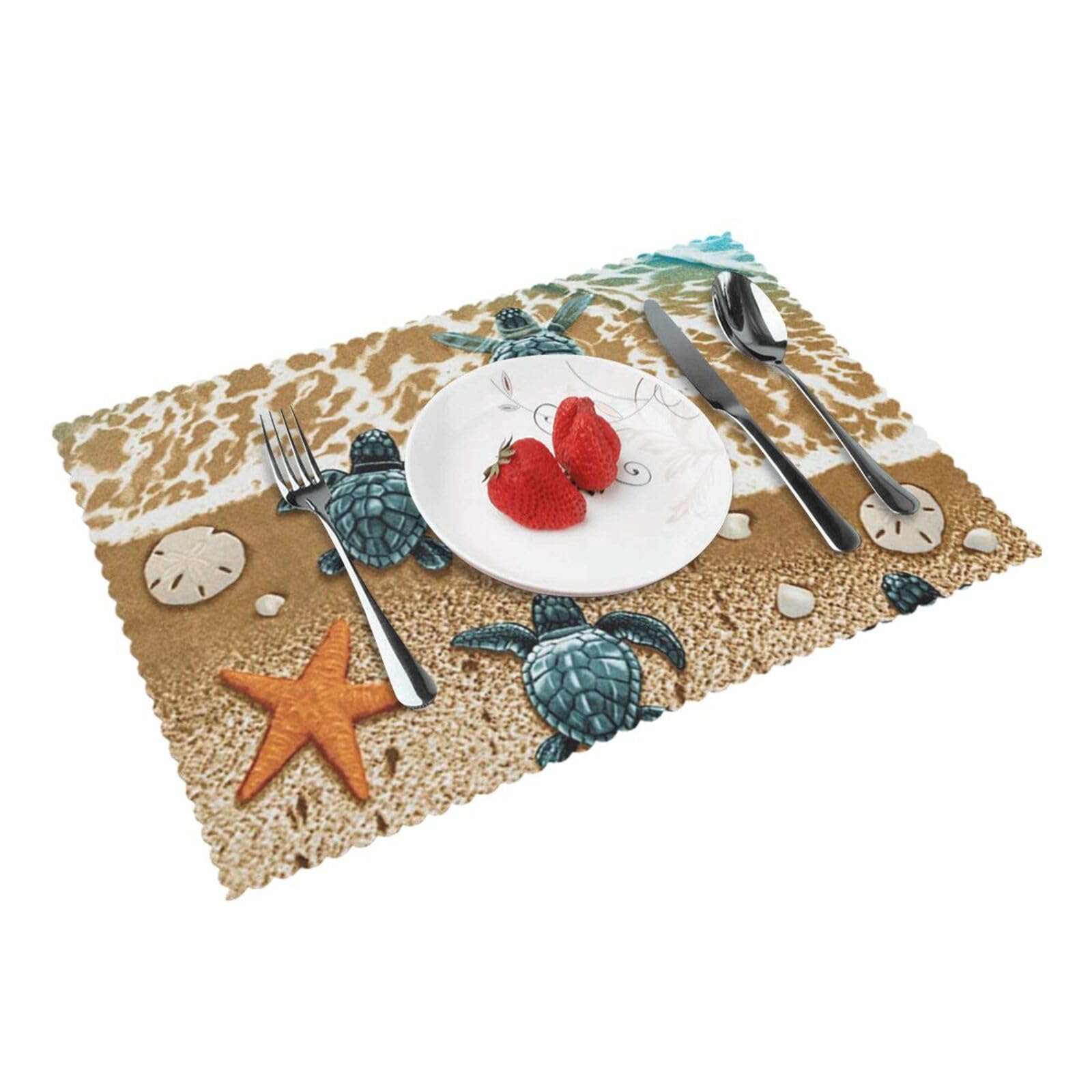 Bnvsadc Turtles On The Beach 4 Pcs Heat Resistant Placemat 45X30 Cm, Printed Non-Slip Place Mats For Kitchen Dining Table Indoor Outdoor
