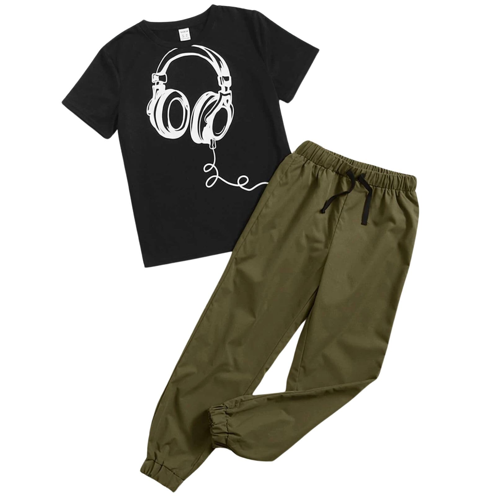 XumploBoys 2 Piece Outfits Kids Short Sleeve T-shirt and Trousers Clothes Set Tween Boy Tracksuit Clothing 5-12Y