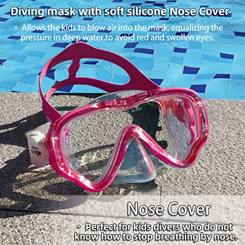 Kids Snorkel Mask Swim Diving Scuba Mask Snorkel Gear For Kids Boys Girls Youth, Anti-Fog 180° Panoramic View Soft Silicone Skirt Kids Pool Underwater Swim Goggles With Nose Cover, Snorkel Equipment #TOP5