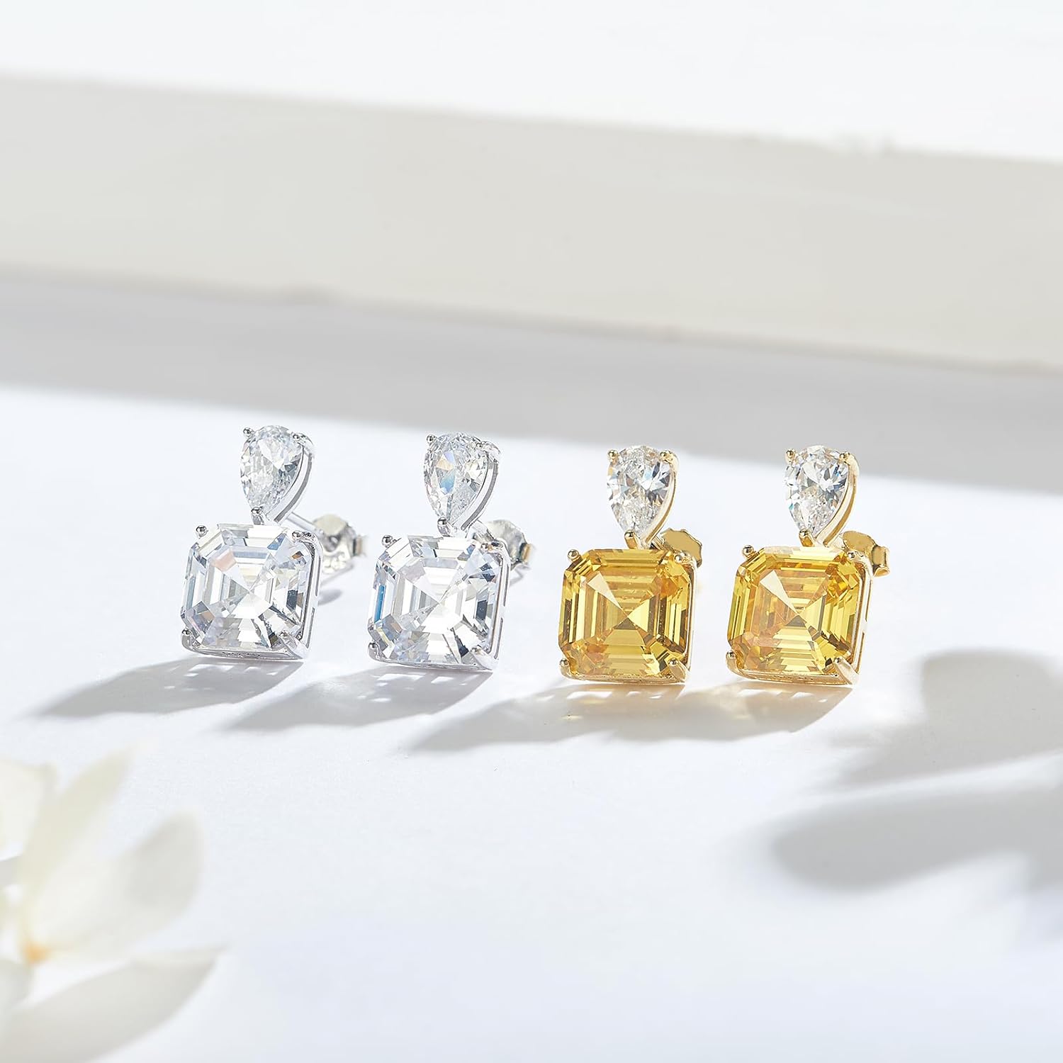 Sterling Silver Dangle Earrings for Women, Pear/Princess Cut Lab Simulation Diamond 5A Cubic Zirconia Dangle Drop Earrings Hypoallergenic Jewerly Gifts - Image 5