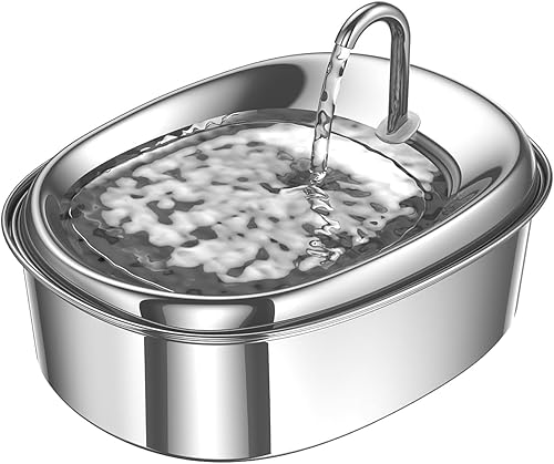 Veken Fuente de agua para gatos de acero inoxidable, dispensador de agua para perros de 85 oz2.5 L, fuente automática de agua para mascotas con