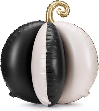 Large Pumpkin Balloon PartyDeco 22.8x22.8 Inch Standing Black and White Striped Pumpkin Balloon for Birthday Party Decorations, Black White Gold Party Supplies
