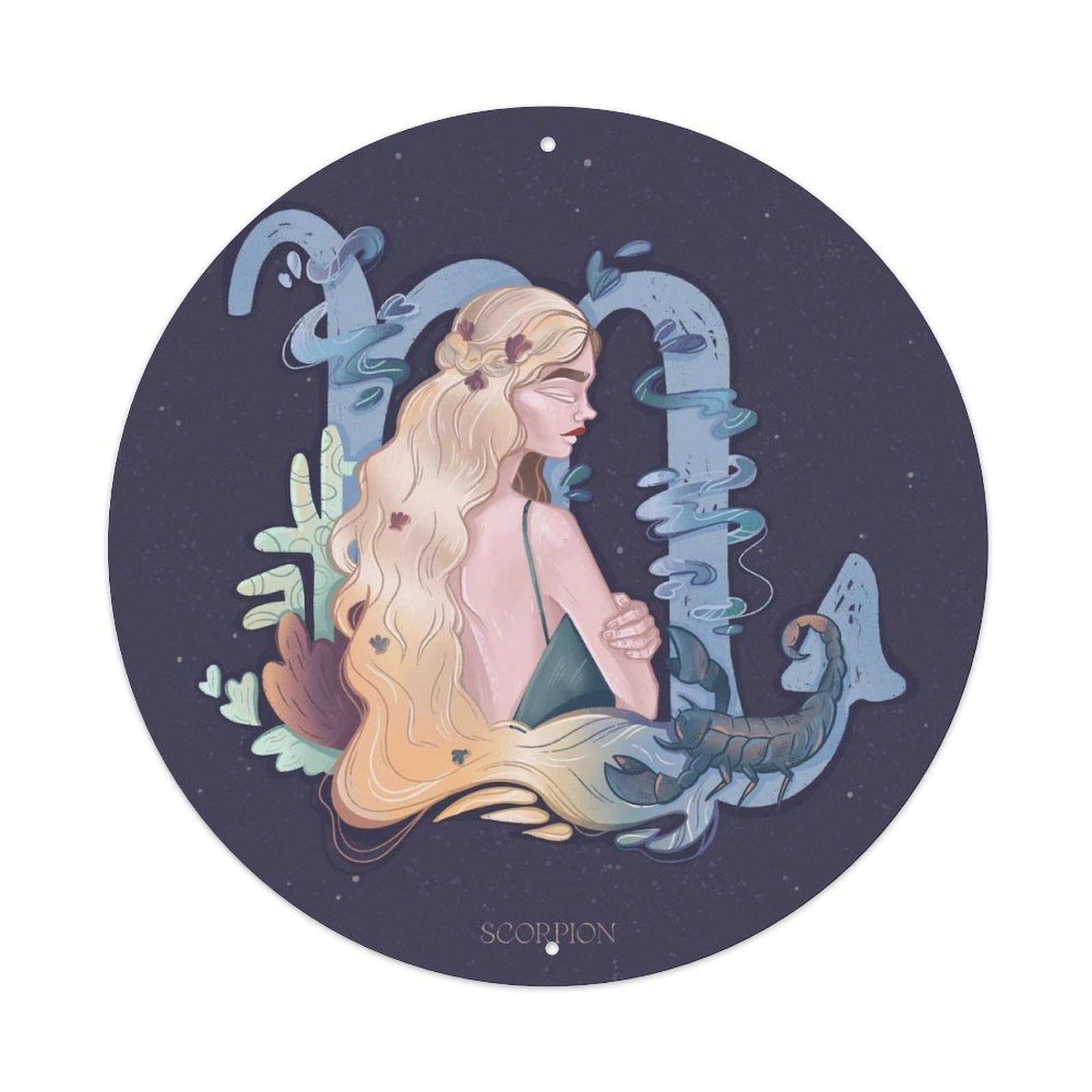 Twelve Zodiac Signs Beauty Poster Scorpio Constellations Vintage Metal Tin Sign Plaque Wall Decor for Cafe, Club, Garden Round Metal Poster 8x8Inch