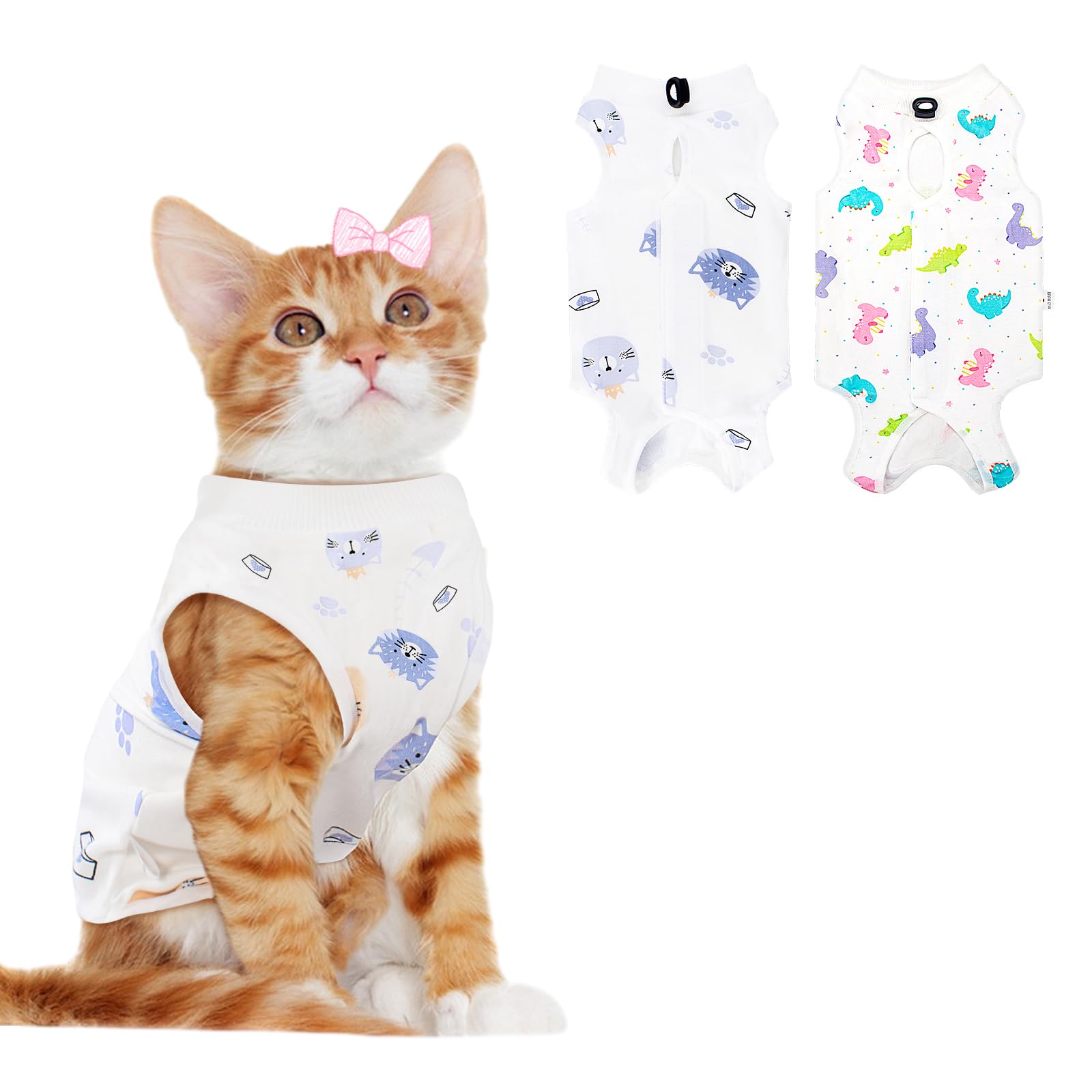 2 PCS Cat Recovery Suit for Spay Abdominal Wounds Cat Onesie for Cats After Surgery Recovery Suit Female Breathable E-Collar Alternative Kitten Onesie Anti Licking Small — image 1