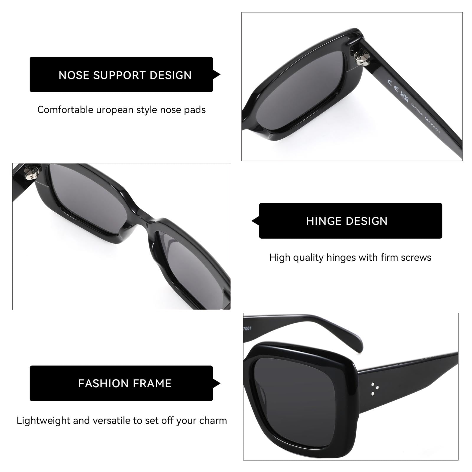 Gafas de sol polarizadas rectangulares grandes para mujer, montura gruesa, acetato UV400, tonos de moda