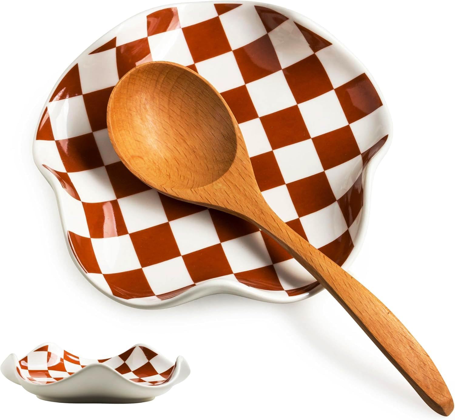Spoon Rest for Stove Top, Checkered Coffee Spoon Rest, Ceramic Spoon Holder for Kitchen Counter Cooking Utensil Rest - Heat Resistant & Dishwasher Safe, Modern Farmhouse Kitchen DéCor