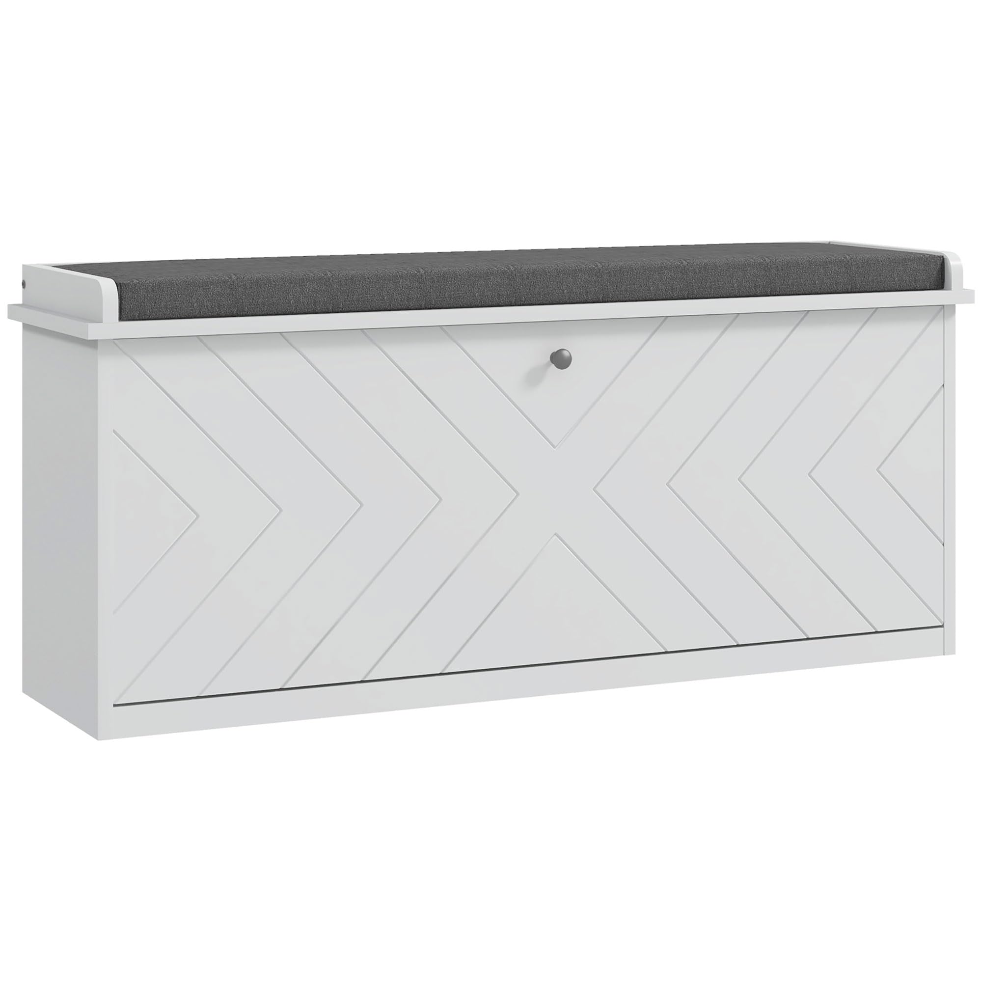HOMCOM Panca Scarpiera Salvaspazio Con Cuscino E Cassetto Ribaltabile Per 8 Paia Di Scarpe 80x26x44 5 Cm Bianco 91851432