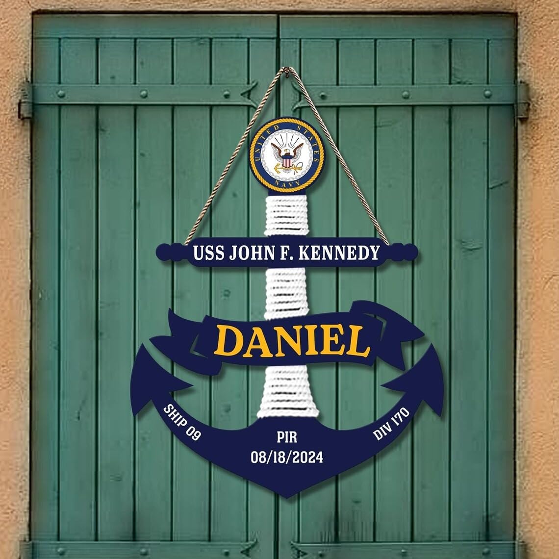 Personalized Nautical Anchor Wood Sign, PIR Graduation Anchor Door Hanger, Navy Graduation Gift, Navy Family Home Warming Gifts, Ship Decor (Design 5)