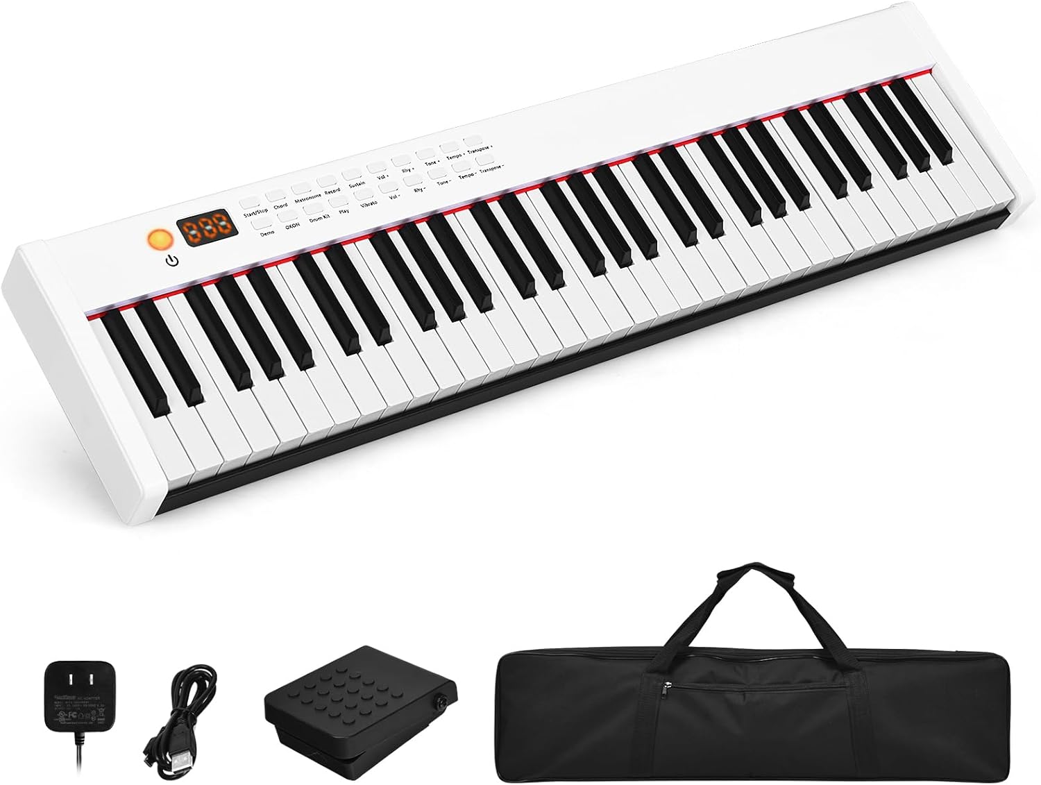 HONEY JOY Keyboard Piano, 61-Key Upgraded Digital Music Keyboard w/Full Size Semi-weighted Keys, MIDI USB & Power Supply, Portable Electric Piano w/Sustain Pedal & Carrying Case for Kid Adult, White