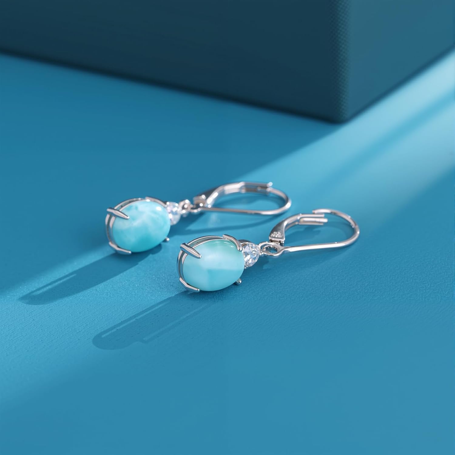 Larimar Dangle Earrings, 925 Sterling Silver Gemstone Larimar Drop Earrings for Women - Image 5