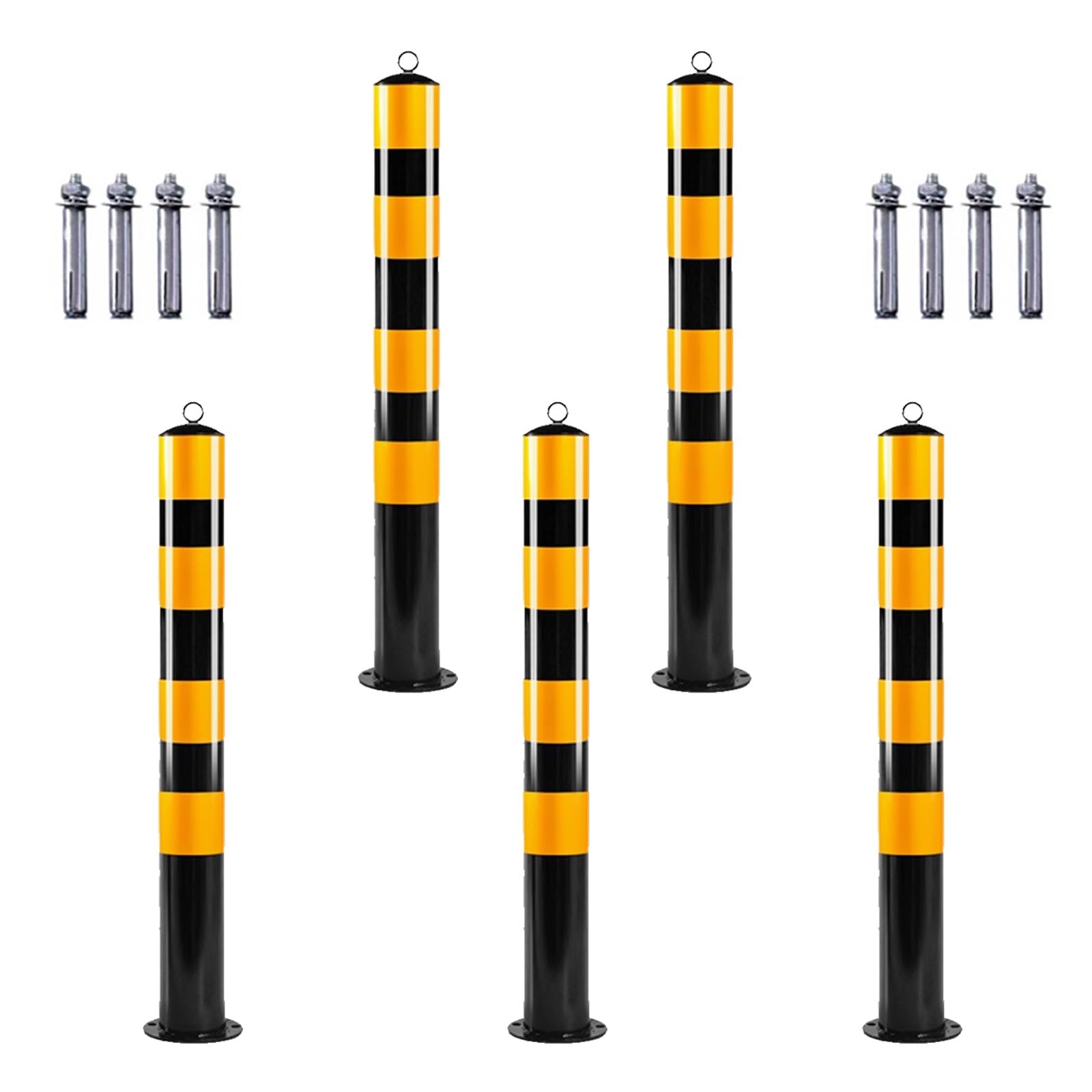 SRNSAEB 5 10 Pack Traffic Safety Delineator Post, Fixed Steel Bollards Barrier for Parking Lots, Commercial Warning Pipe Pole/Reflective Column for Removable Channel(5 pcs,H 100cm(40in))