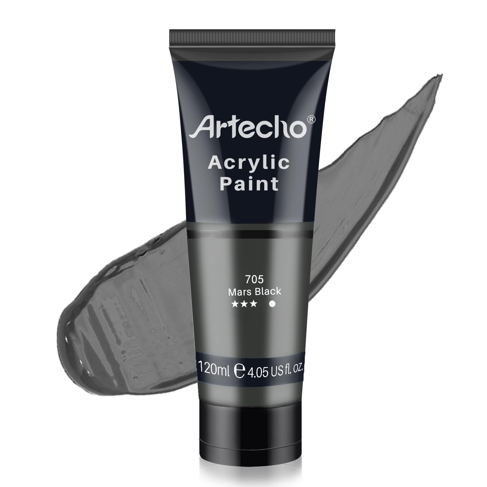 Artecho Acrylfarbe Mars Schwarz 120 ml, Wasserfest und Lichtecht, Schnell Trocknend, Acrylfarbe für Leinwand, Holz, Stoff, Handwerk, Leder und Stein.