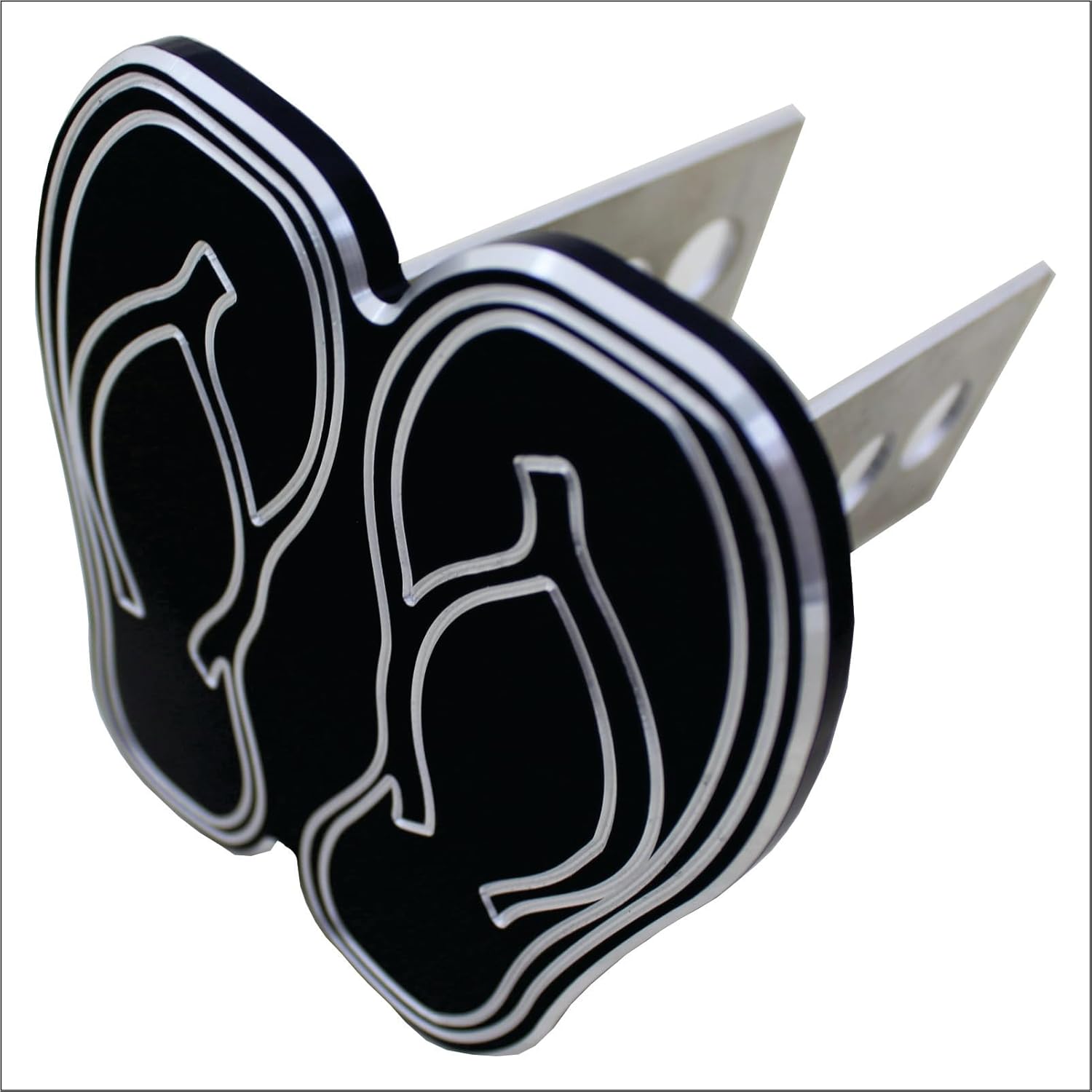 Island Hitch Covers Made in USA Machined from 1/4” Thick 6061 Aluminum Flip Flop Design 2” Plug to Prevent Rust Approximate Size 5" X 5" Powder Coated and Laser Engraved (Flipflop-Black)