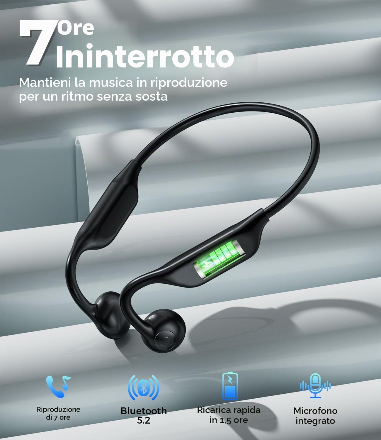 Cuffie Conduzione Ossea, Bluetooth 5.2 Wireless Auricolari a Conduzione Ossea, Open-Ear Hi-Fi Stereo impermeabili IP67, con Microfono Cuffie Sport, per jogging, corsa e ciclismo…