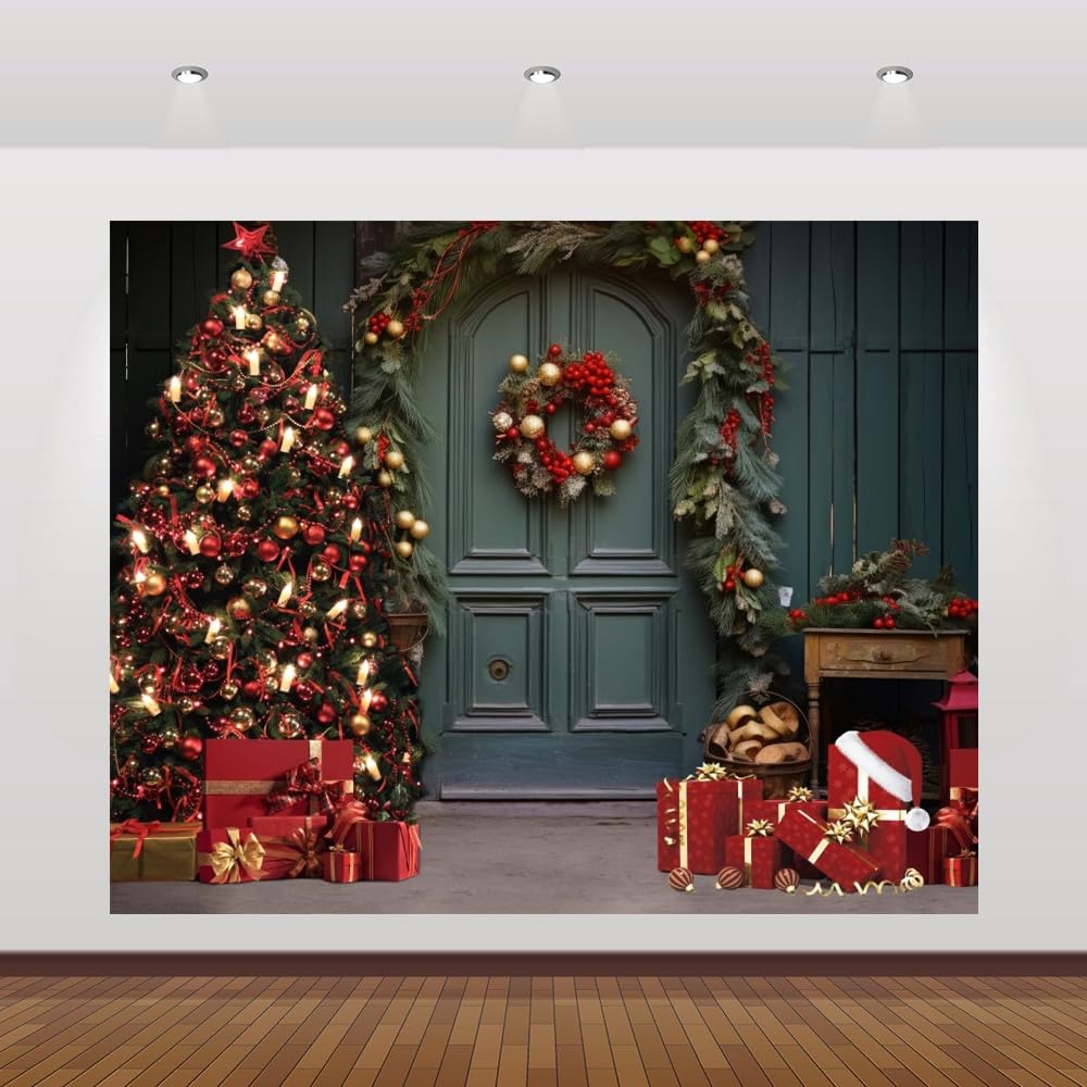 Christmas Backdrop 10x8ft Xmas Tree Green Wall Interior Background Merry Christmas Winter Holiday Party Photography Backdrops Xmas Party Bnnaer Decor