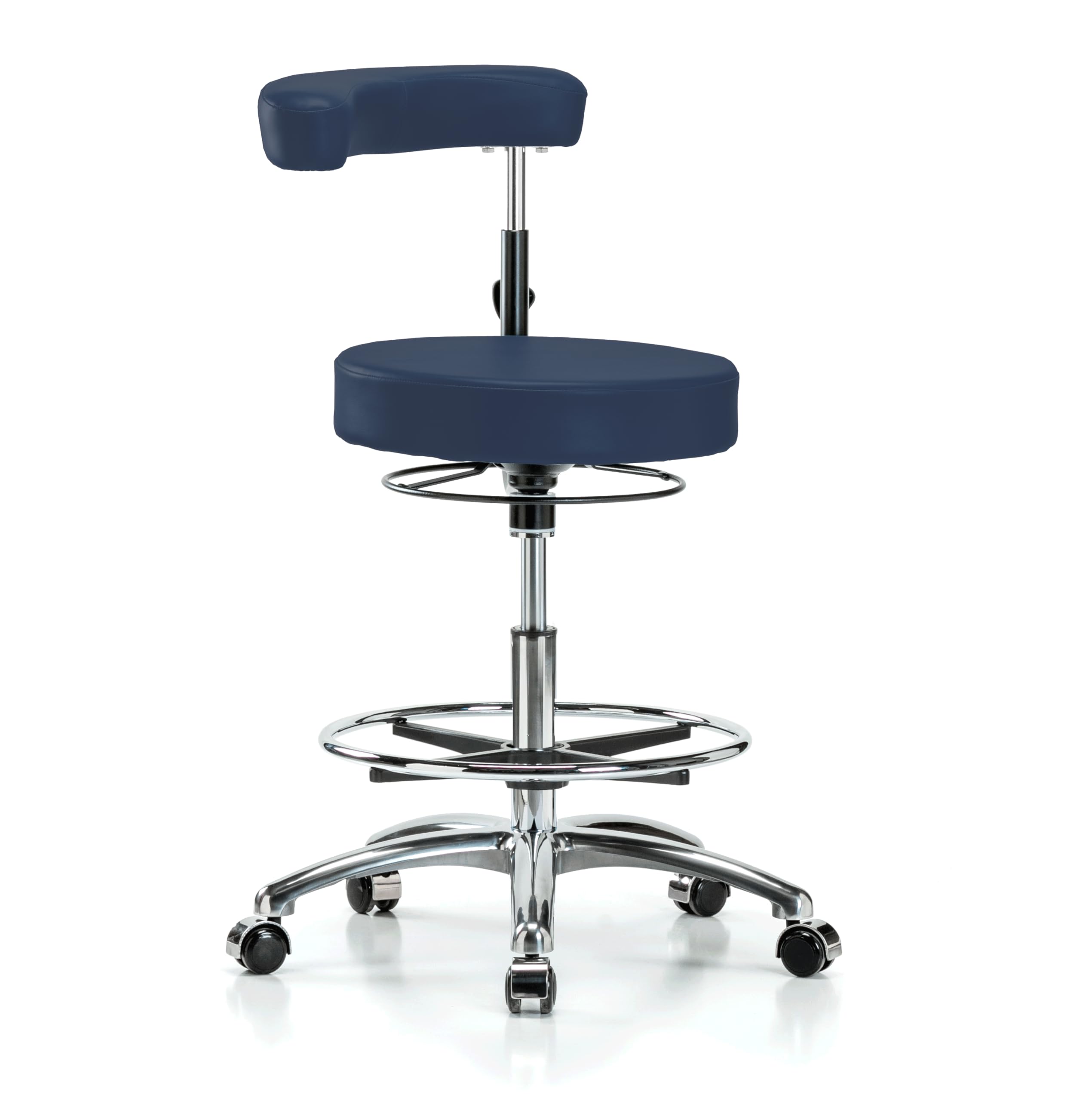 Perch Chrome Dental Stool with Foot Ring, Casters, 20.5-28", Imperial Blue