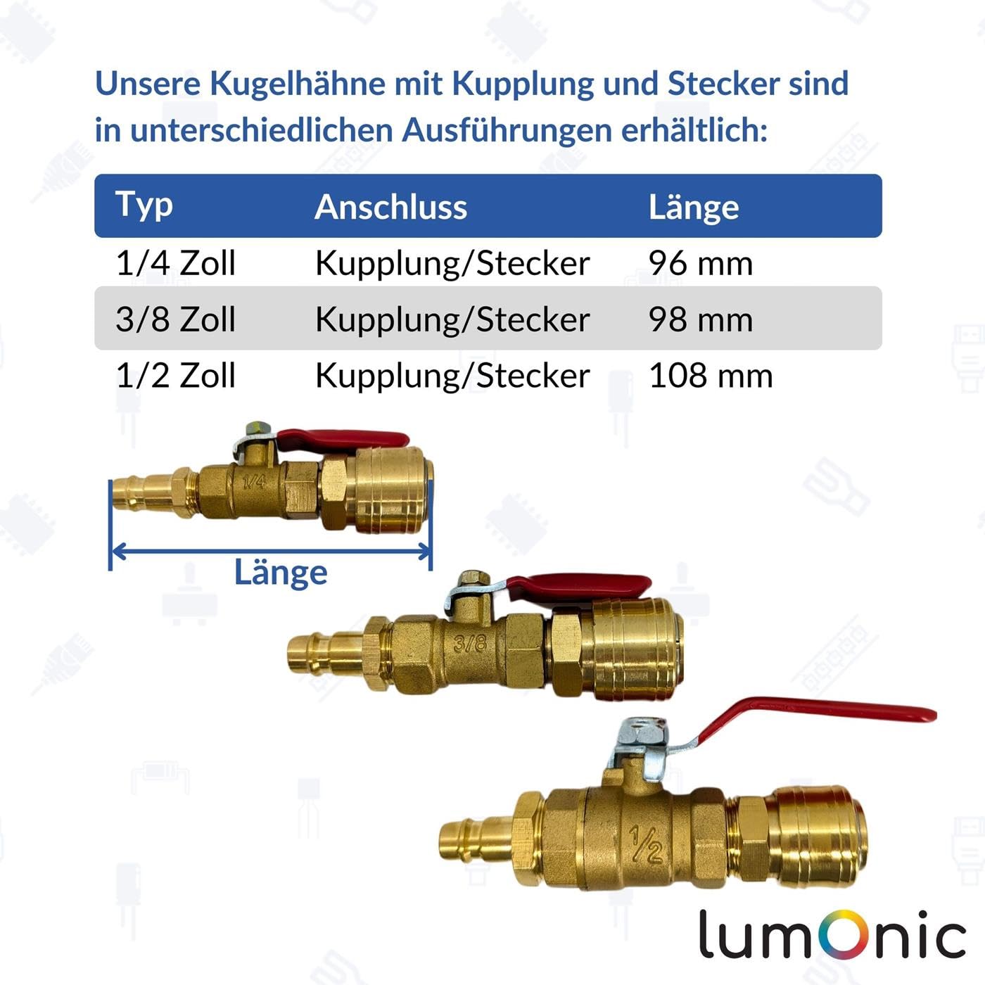 Lumonic Ball Valve 1/2 Inch with Quick Coupling and Plug I Corrosion Resistant Brass I Shut-off Valve I for Compressed Air I Workshop - Image 4
