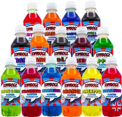 ToppDogz Slush Puppy, Ninja Slushi syrup compatable|Glycerol Free| Snow Cone – 15 x 250ml Party Pack | Slushie,Slushy Puppie|No Artificial Sweeteners