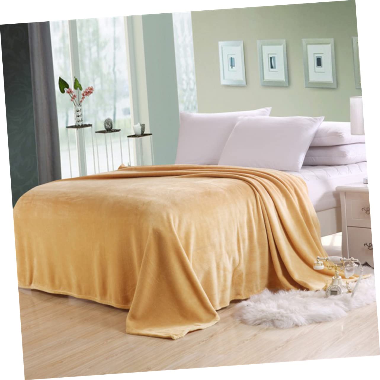 OUNONA Coperta in Pile di Flanella 120x200 CM Color Kaki per Letto