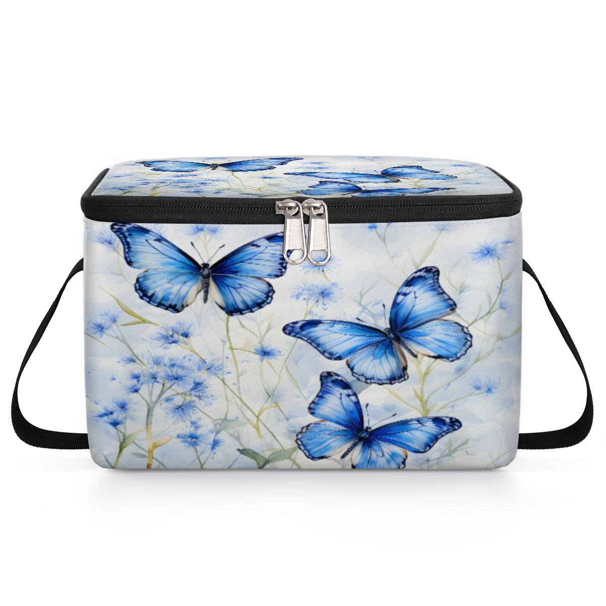 GzLeyigou Blue Butterfly Lunch Bags for Women Men 9 Cans, Hot & Cold Food Delivery Bag Insulated Grocery Bag Insulated Lunch Box Butterflies Cooler Bag for Office Work Picnic Beach