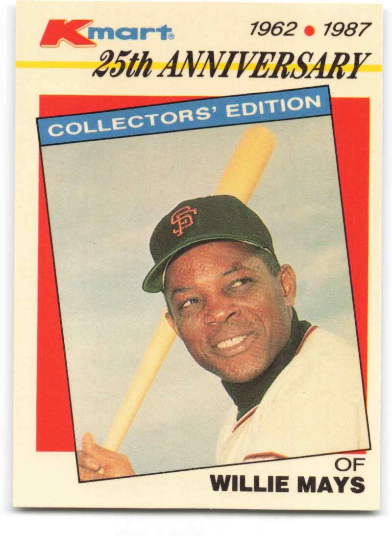Amazon.com: 1987 Topps K-Mart 25th Anniversary #8 Willie Mays NM-MT San  Francisco Giants Baseball : Collectibles & Fine Art