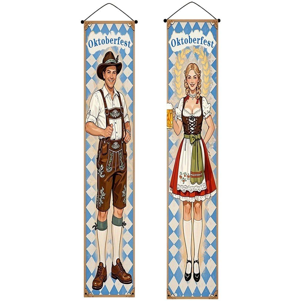 Ppmter Oktoberfest Decorations Oktoberfest Banner Sign Bavarian Check Flag Porch Welcome Banner Flags for German Beer Festival Party Decorations