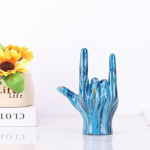 Miniatura 4 de Decoración de escritorio con estatua de gesto con texto en inglés "I and Love and You", decoración de letrero de paz azul para el hogar, escultura